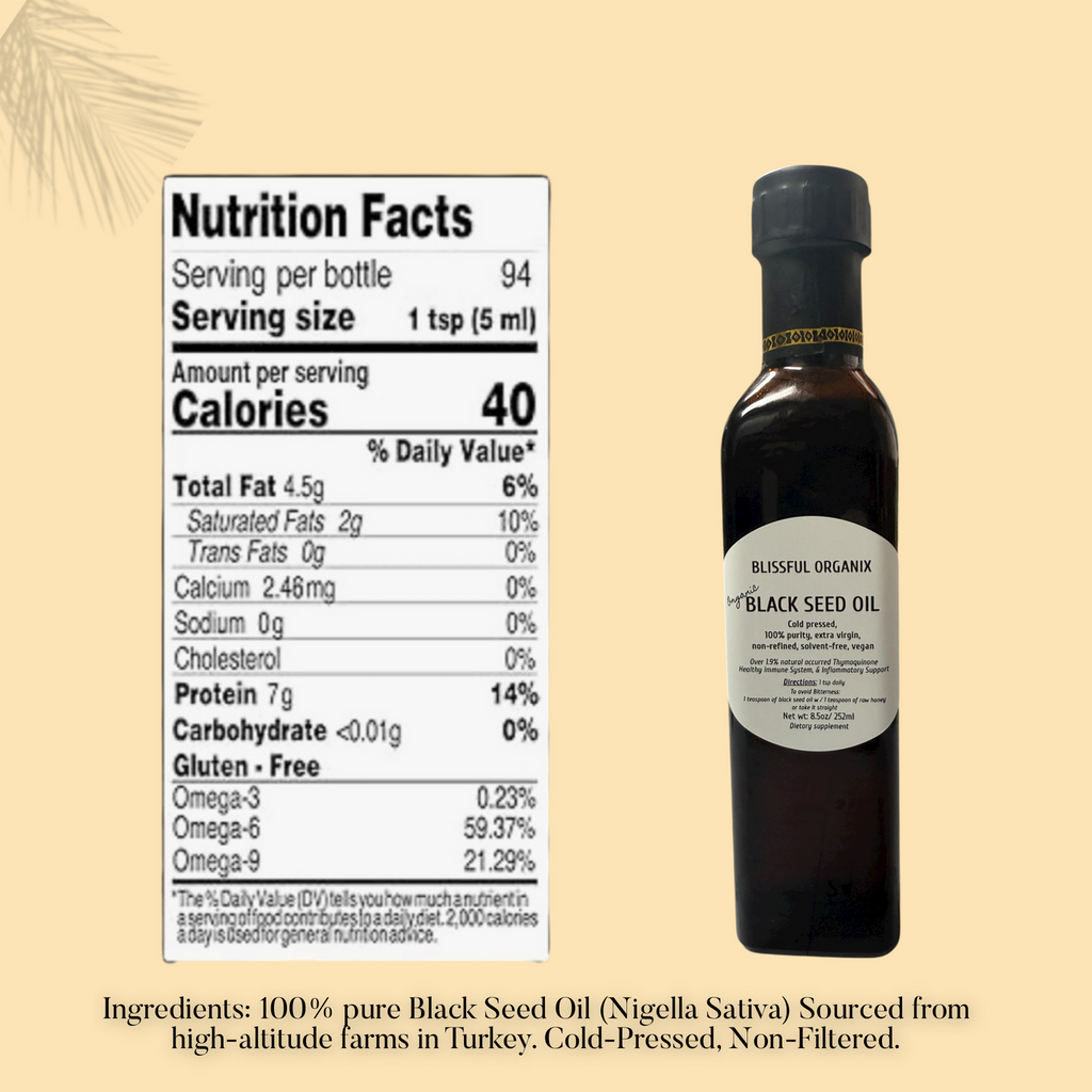 Organic Black Seed Oil – 100% Pure, Extra Virgin, Cold-Pressed 8.5oz glass bottle
