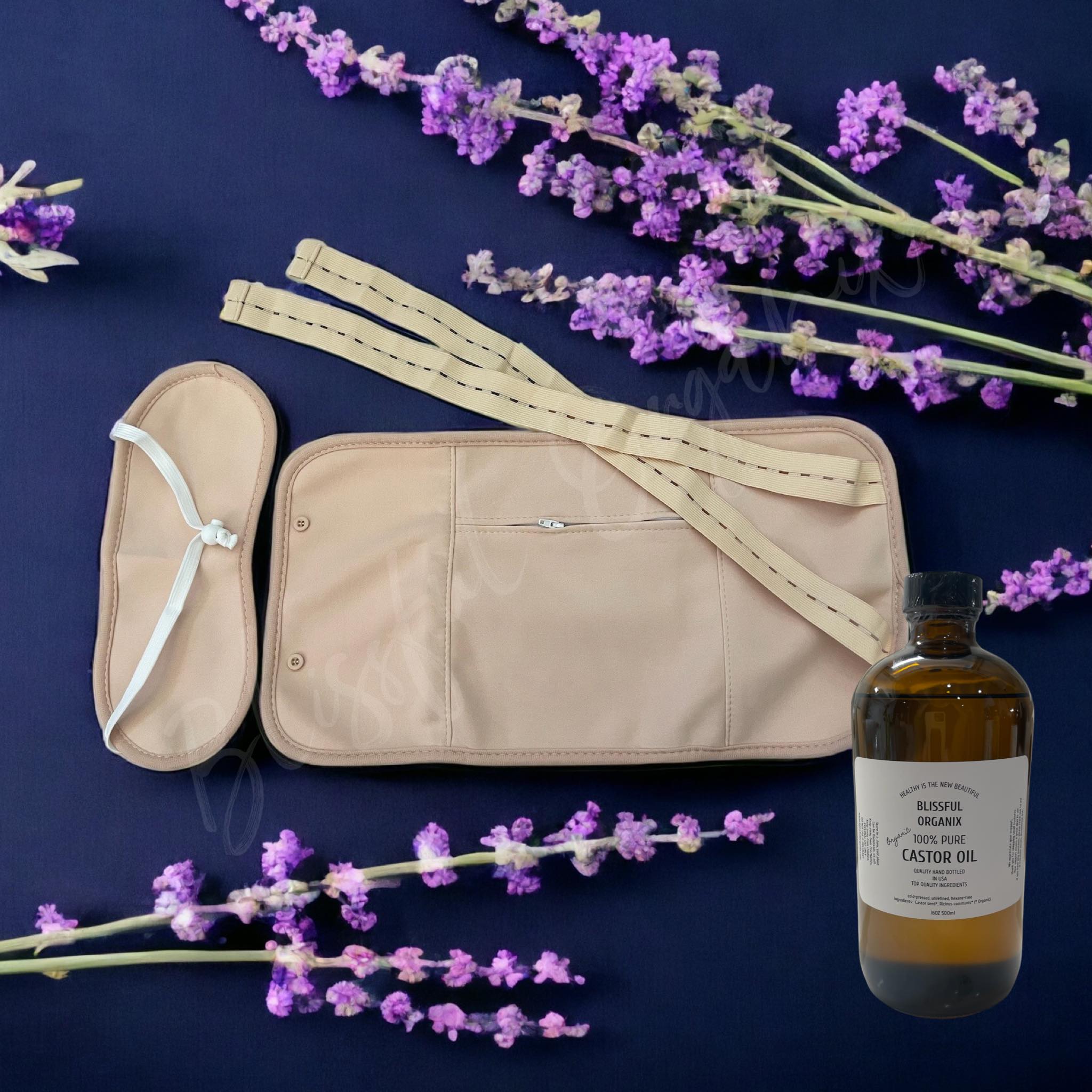 Organic Castor Oil- Back, Abdomen and Neck/Thyroid Wellness Pack Kit with Oil